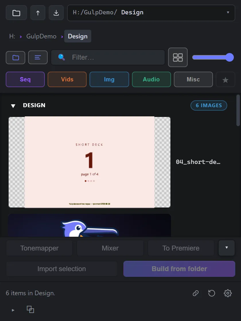Photoshop, Illustrator and PDF files in the panel