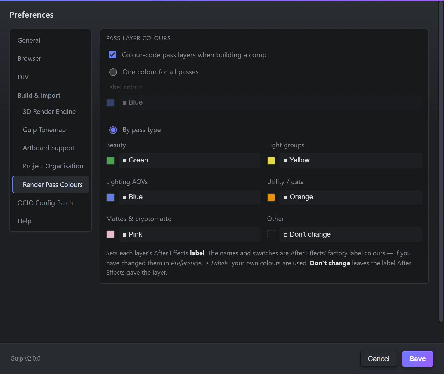 Preferences ▸ Render Pass Colours