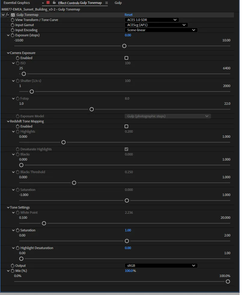 Gulp Tonemap in Effect Controls
